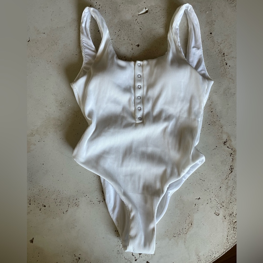 White ribbed one piece bathing suit/bodysuit size small